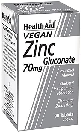 HealthAid Zinc Gluconate 70mg - 90 Tablets, White, 90 count (Pack of 1)