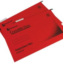 Rexel Foolscap Suspension Files with Tabs and Inserts for Filing Cabinets, 15 mm V-base, Manilla, Red, Crystalfile Flexifile, Pack of 50, 3000042