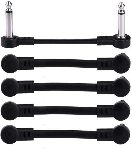 Rayzm Guitar Patch Cable, 6.35mm Angled Instrument Jumper Cable for Guitar/Bass Effects Pedals, 5cm Pedal-Board Jumper Cables (6-Pack, Black )