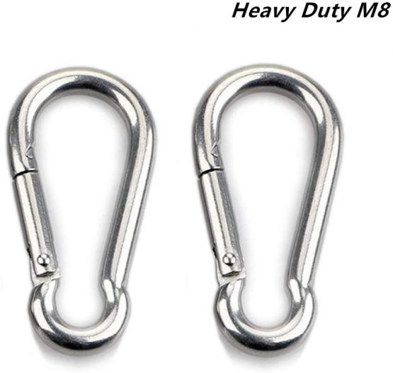 HOMPER 2pcs M8 Carabiner Hook - Heavy Duty 304 Stainless Steel Snap Hook, Carabiner Keychain Clips for Outdoor, Camping, Hiking