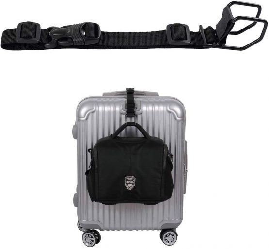 Luggage Strap,J Hook Add A Bag Luggage Strap, Adjustment Luggage Belt Strap Attach Luggage Accessories with Hands Free(Black-Medium Size)