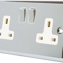 AET CPC2GSOCWC Polished Chrome Classical 2 Gang White Insert Metal Rocker Switches-13 Amp Double Plug Socket