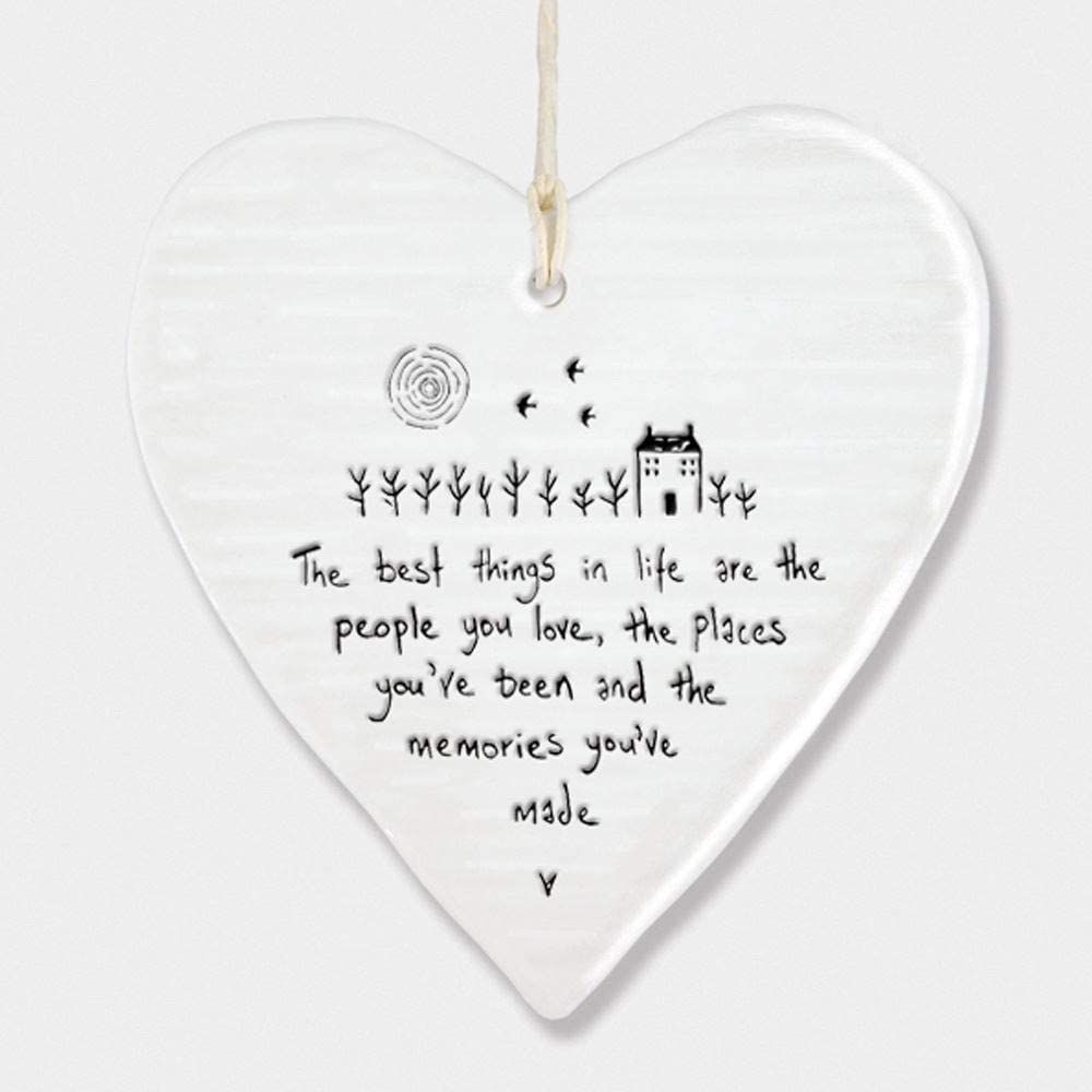 East of India Hanging Heart Gift The Best Things In Life, White, 10cm x 10cm