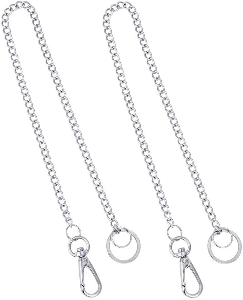 PERFETSELL 2 Pcs Keychain Stainless Steel Pocket Chain Long Chain Keyring Wallet Chains with Lobster Clasps and Extra 2 Rings for Keys/Wallet/Jeans Pants/Belt Loop(Silver)
