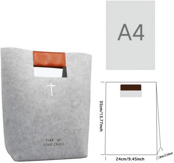 Bible Bag, Aolaso Bible Carrying Case, Felt Bible Tote Hollowed Cross Design Bible Covers Church Bag for Christian Gift Felt Handbag for Women & Men Christmas Day & New Year Gift (Grey) - Image 3