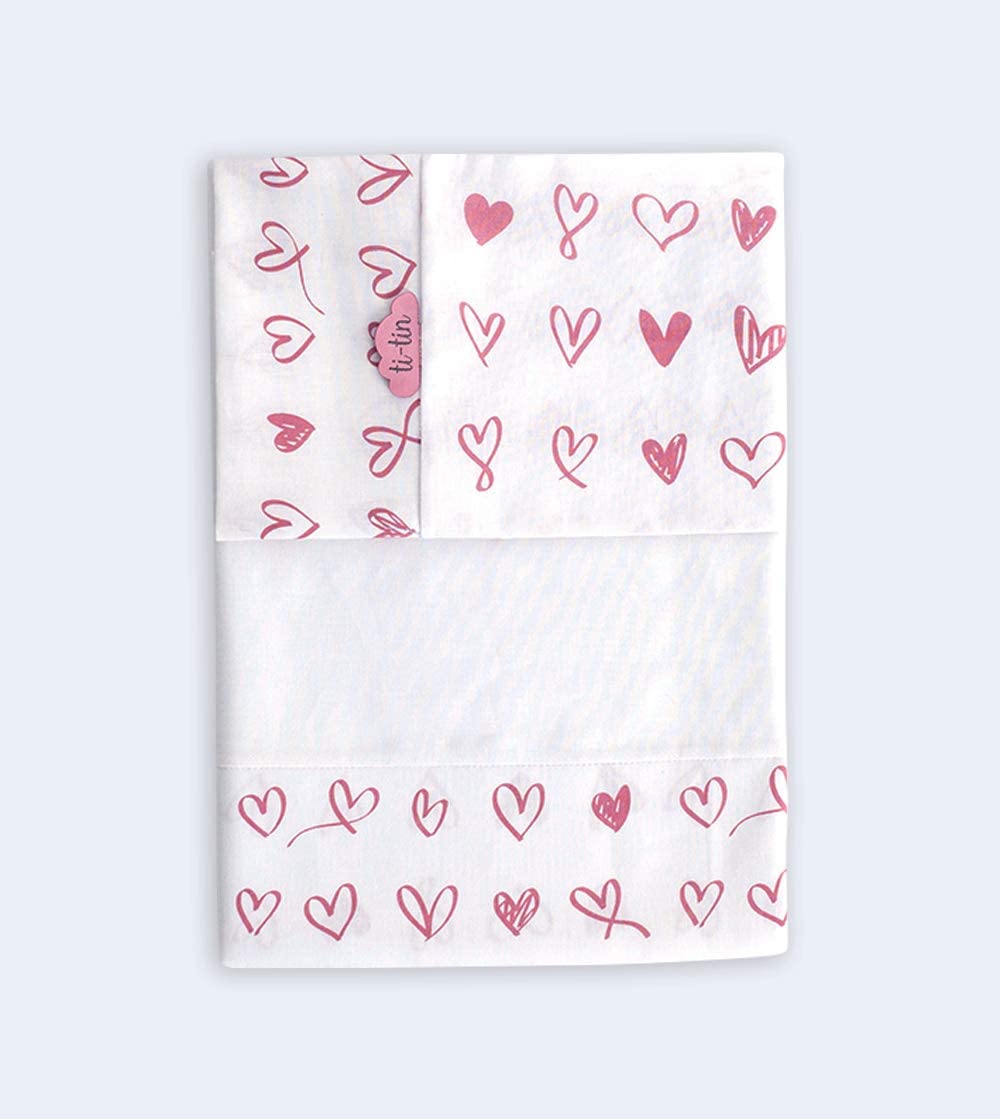 Ti TIN, Set of Sheets for Cot Bed 70 x 140 cm, Pack of 3 Pieces (Top + Fitted Sheet with Elastic + Pillowcase), Cot Bedding