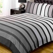 Soho Black Stripe Duvet Cover Quilt Bedding Set, Black White Grey, Double Size by Rapport