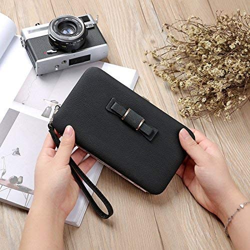 Taoqiao Women Bowknot Wallet Long Purse Phone Card Holder Clutch Large Capacity Pocket(Black - Image 4