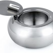 Stainless Steel Cigarette Ashtray with Lid, maxin Windproof Cigarette Ashtray Smoking Ash Holder Desktop Ash Tray for Home office Decoration- Silver.