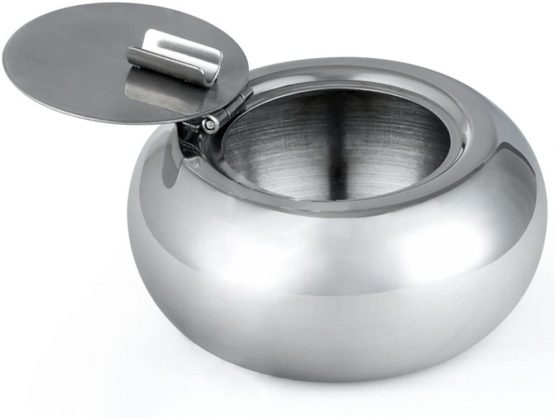 Stainless Steel Cigarette Ashtray with Lid, maxin Windproof Cigarette Ashtray Smoking Ash Holder Desktop Ash Tray for Home office Decoration- Silver.