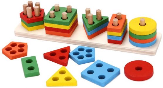 Afunti Wooden Shape Sorter Puzzle Toy Stacking Blocks Stacker Toy Geometric Sorting Board Educational Toys for Kids Toddler 1 2 3 4 5 Years Old Boys Girls - Image 3