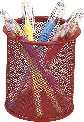Q-Connect Pencil Holder, Metal Round Red - Measures Diameter 86 cm, Height 105 cm