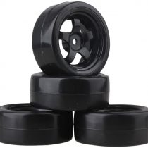Mxfans 65mm OD Black Plastic 5 Spoke Wheel Rims & Smooth Tires for RC 1: 10 On-road Racing Car & Drift Car Pack of 4