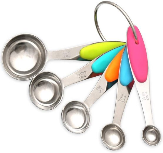 H&S Measuring Spoon Set of 5 Stainless Steel Metal Measure Cup Spoons for Baking Cooking American Kitchen