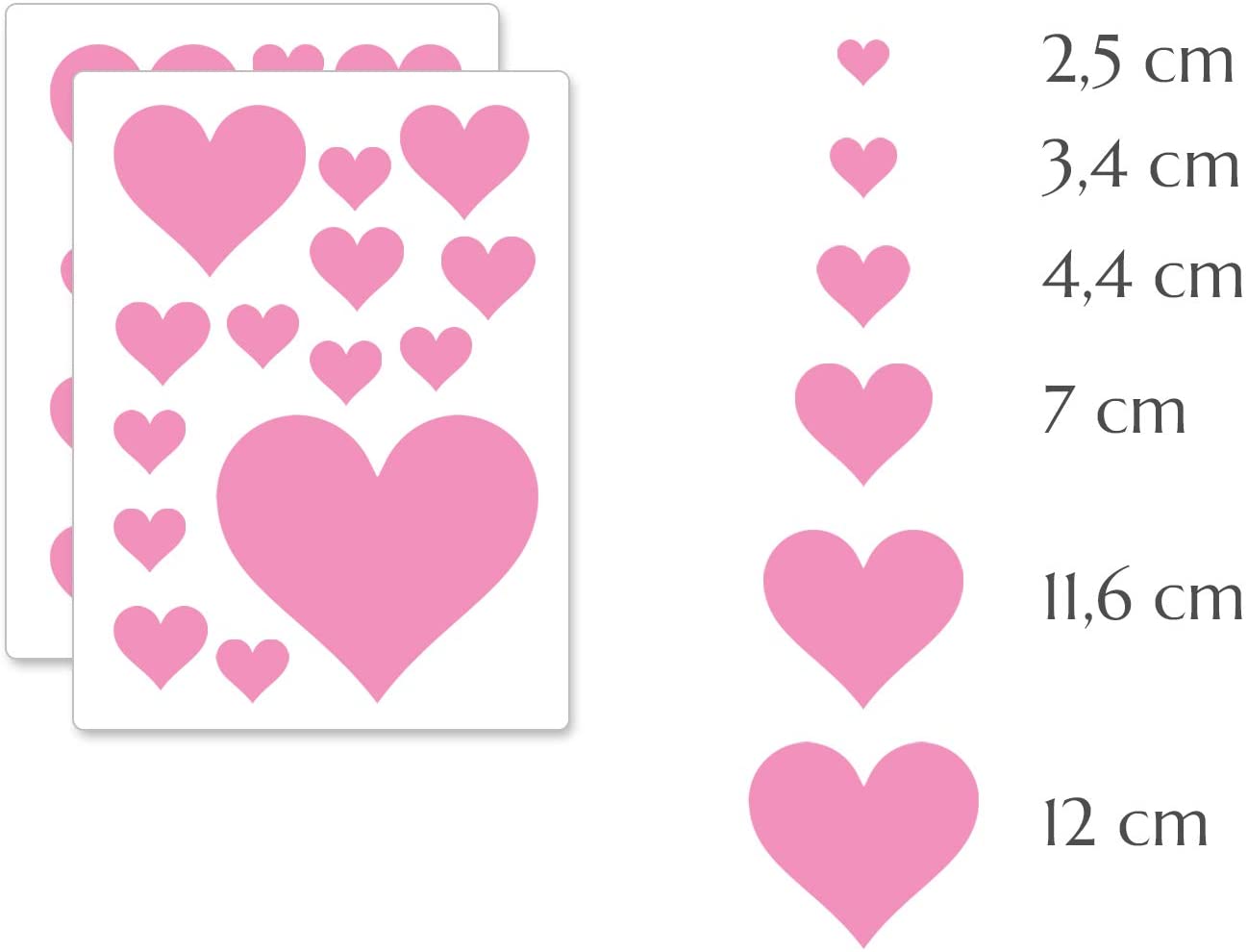 PREMYO Set of 32 Heart Wall Stickers Kids - Nursery Decor Easy to Apply - Decals for Bedrooms for Girls Rose Pink - Image 2