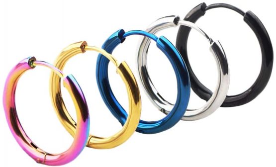 5 Pairs 15mm 316L Stainless Steel Huggie Hinged Hoop Earrings for Men Women, Jewelry Earrings Men Black round, Small Silver Hoop Earrings Set, Titanium Gold Earrings Men Ladies Clip on Studs Piercing - Image 4