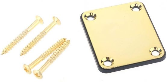 Musiclily Metal Guitar Neck Plate for Fender Stratocaster Telecaster Electric Guitar or Bass,Gold