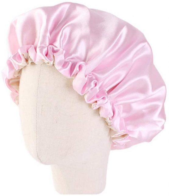 Minkissy Kids Satin Bonnet Double Layered Sleep Cap Adjustable Elastic Sleeping Hatsfor Baby Toddler 1pc Pink
