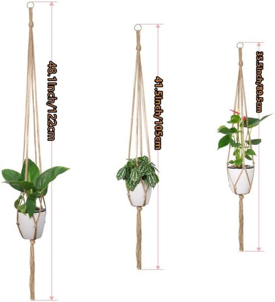 Macrame Plant Hangers Holder 6 Packs Indoor Outdoor Hanging Planter Basket Rope Flower Pot Holder Jute Rope Plants Hangers Garden Home Decorations and Space Saving - Image 2