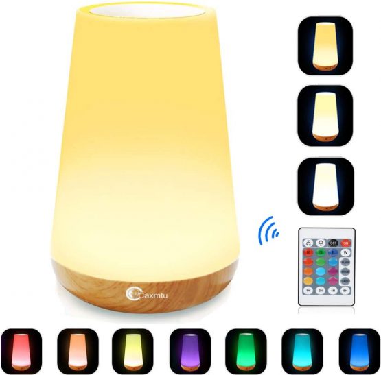 Caxmtu LED Night Light Touch Lamp Bedside Table Lamp for Kids Bedroom Rechargeable Dimmable with Remote Control and Timing Function Warm White Light + RGB Color Changing