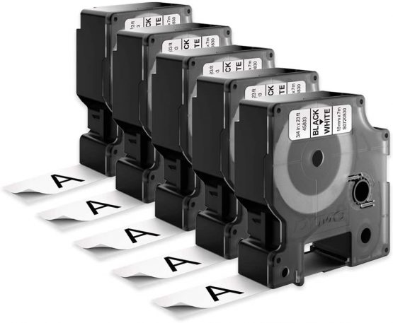 5 x Dymo D1 Standard Labelling Tape 45803 (S0720830) 19mm x 7m - Black on White - Image 2