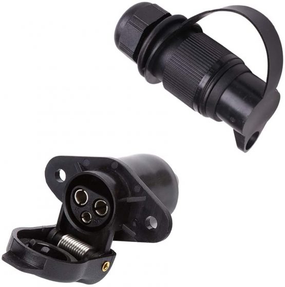 ETUKER 3 Pin Trailer Plug and Trailer Socket, 12V 3 Pinwaterproof Trailer Plug and Socket Connectors for Caravan/Truck/Boat/RV/Cars/Tractor/Trailer Accessories (New 2 mount point)
