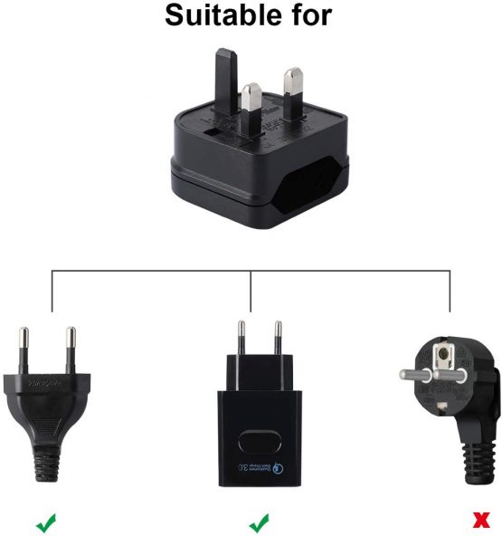 European to UK Plug Adaptor,AIEVE 2 Pin EU to UK 3 Pin Adapter Plug, EU to UK Plug Converter Euro Plug Adaptor UK Socket Adapter (3-Pack,Black) - Image 4