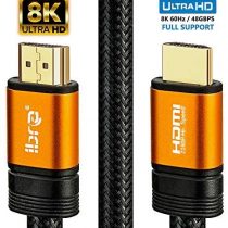 2.1 HDMI Cable 8K, IBRA 1m Ultra HD Lead High-Speed Cord 48Gbps | Supports 8K@60HZ 4K@120HZ 4320p Compatible with Fire TV 3D Support Ethernet Function 8K UHD 3D-Xbox PlayStation PS3 PS4 PC-Orange