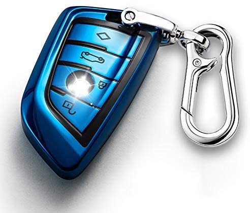 QBUC Car Key Cover for BMW Soft TPU Anti-dust Protection Key Full siege Case Blade Shape Shell Keyless Remote Control Smart Protector Cover for BMW X1 X3 X5 X6 and 2018 Series 1 2 5 7 (Blue)