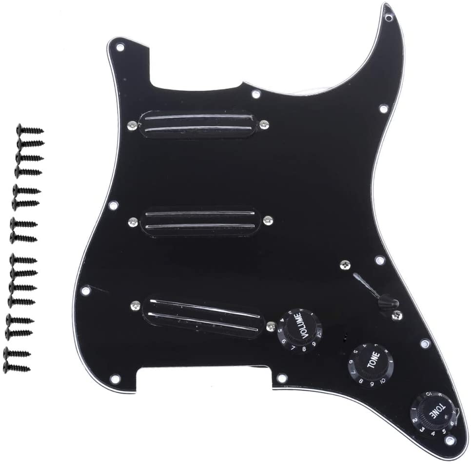 Musiclily 11-Hole SSS Prewired Loaded Pickguard with Dual Hot Rail High Output Pickups Set for Fender Squier Strat Electric Guitar,3Ply Black