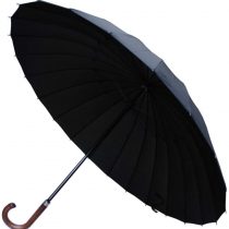 COLLAR AND CUFFS LONDON - 24 Ribs for Super-Strength - Windproof 60MPH Extra Strong - Triple Layer Reinforced Frame with Fiberglass - Auto - Hook Handle Wood - Black Canopy Umbrella - Automatic