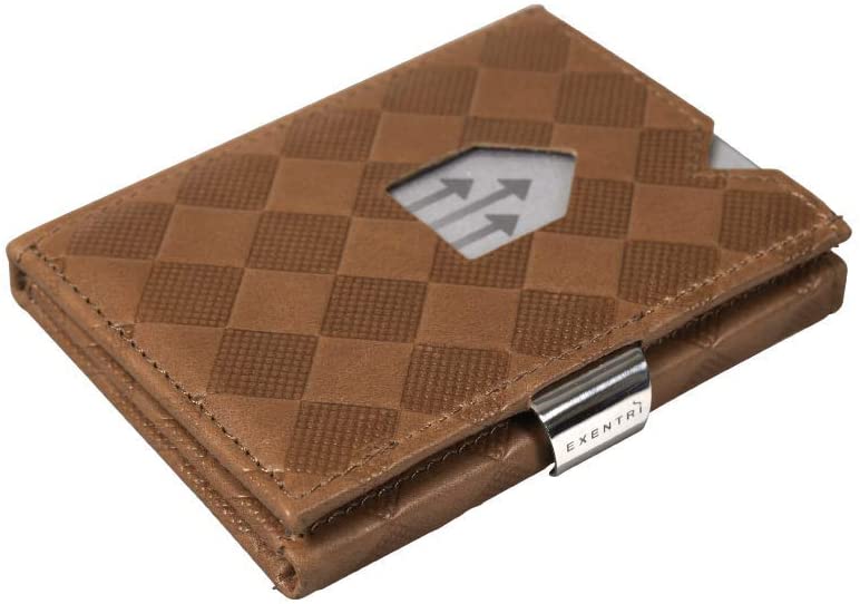 EXENTRI Leather Wallet with RFID Block, Sand Chess, standard size