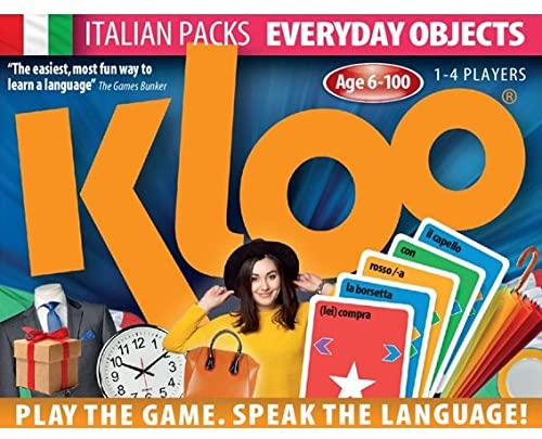 KLOO Easy to Learn Italian Card Games - Vocabulary Everyday Objects - Kids Adults Family - Hundreds of Words - Millions of Sentences - Beginner to Intermediate - Award Winning Game