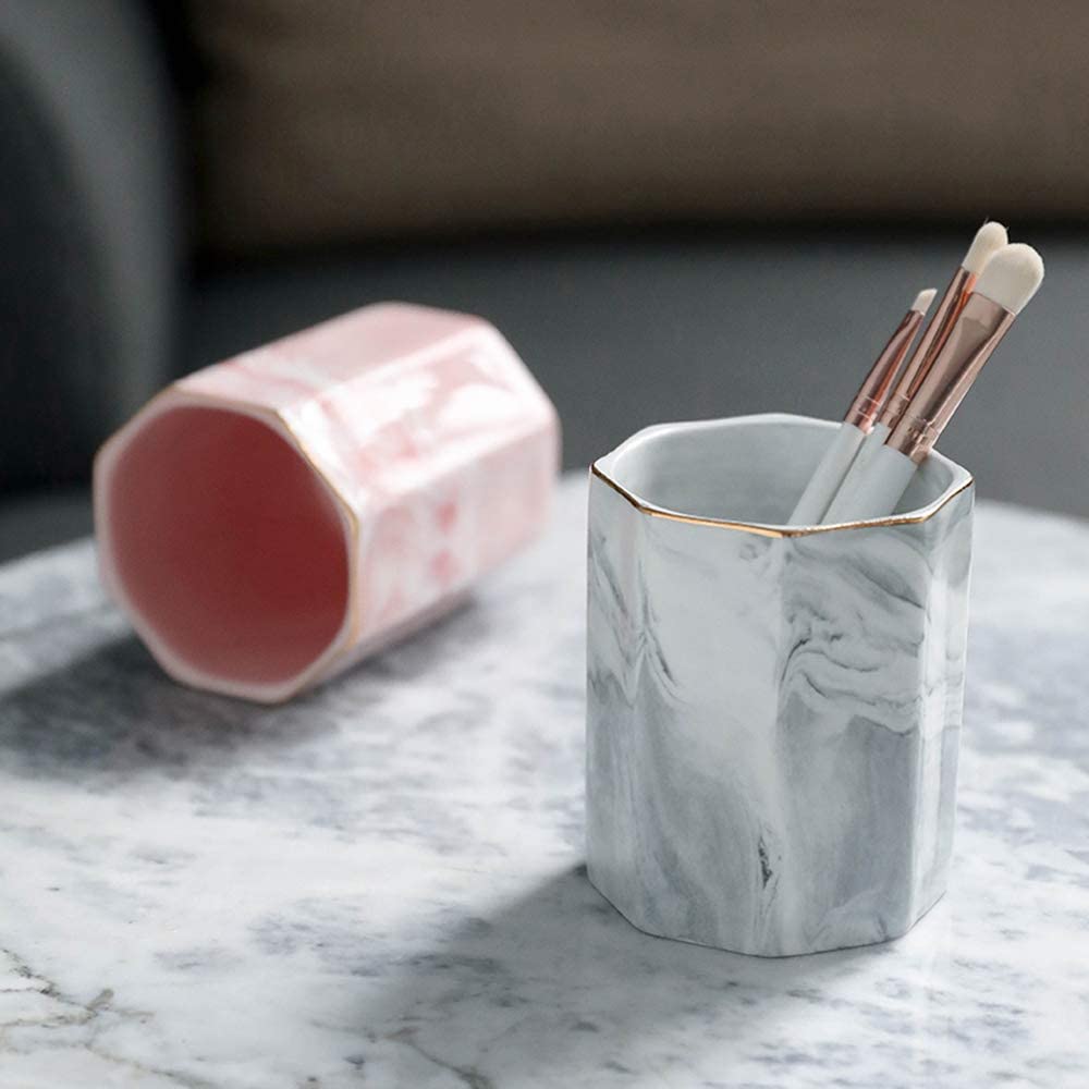 YOSCO Ceramic Desk Pen Holder Stand Marble Pattern Pencil Cup Pot for ...