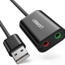 UGREEN USB Sound Card, External Stereo Sound Card USB Aux Adapter USB to 3.5mm Audio Headphone Mic Converter Compatible with PS5/4, MacBook Air/Pro, Raspberry Pi, PC, Windows, Linux and Mac
