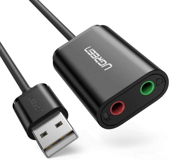 UGREEN USB Sound Card, External Stereo Sound Card USB Aux Adapter USB to 3.5mm Audio Headphone Mic Converter Compatible with PS5/4, MacBook Air/Pro, Raspberry Pi, PC, Windows, Linux and Mac