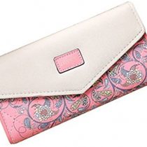 DWE Women Leather Wallet,Fashion Long Envelope Coin Purse ID Card Holder Handbag for Ladies Girls (Pink)