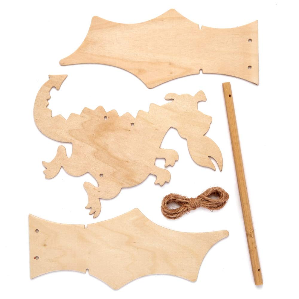 Baker Ross AW568 Dragon Wood Craft Puppets (Pack of 3) Moving Puppet with Movable Wings, Arms & Legs for Kids To Create Assorted - Image 2