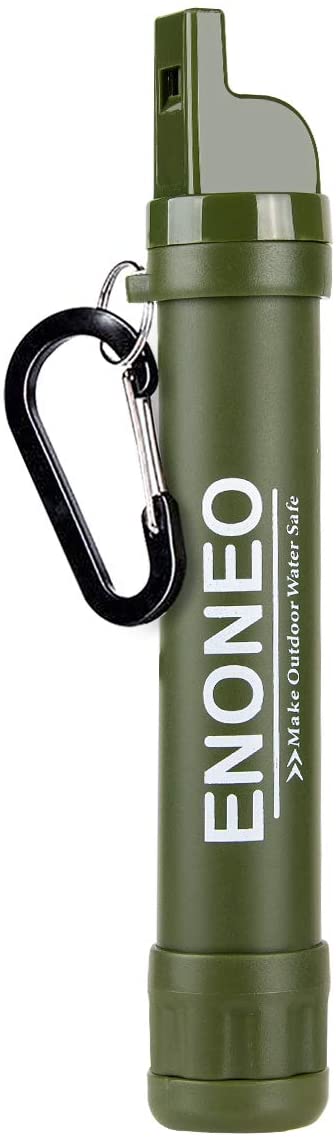 ENONEO Personal Water Filter Straw 1500L 4 in 1 Outdoor Survival Water Purification Straw Remove 99.99% Bacteria & Protozoa with Whistle,Compass,Mirror for Camping Hiking Travel Emergency Gear (Green)