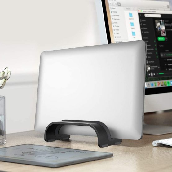 Vertical Laptop Tablet Stand, Klearlook (Space Saver Series) Aluminum Space-Saving Storage Holder Desk Organizer Compatible with Macbook/iPad and more Notebook Tablet UP to 0.7-In Thick - Silver - Image 2