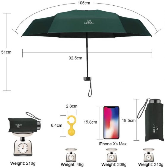 Vicloon Mini Travel Umbrella, Pocket Umbrella Foldable Compact with Flat Handle, 6-Rib Light-Weight Waterproof Sturdy and Portable Umbrella, Rain and Sun Umbrella, UPF>50+ Protection (Blue) - Image 2