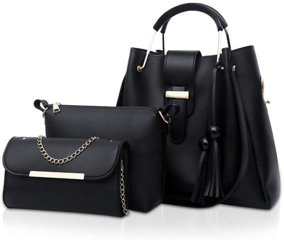 NICOLE&DORIS Women Handbags 3 Pcs Bags for Ladies Chain Bag Totes Top-Handles Shoulder Bags Black
