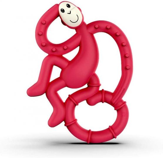 Matchstick Monkey, Mini Teething Toy for Baby, Stimulates and Massages Sore Gums, 3 Months Old+, Rubine Red