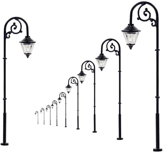 Evemodel LYM57 10pcs Model Train 1:87 Single Head Street Lights HO Scale Lamp Post LEDs NEW Miniature Warm White