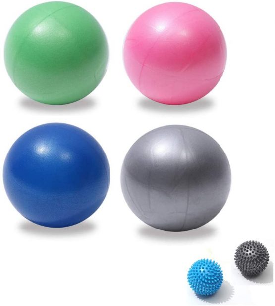 CDblue 4 pcs exercise yoga ball (23 cm) + 2 pcs massage balls (7cm) mini pilates ball yoga ball incl inflating tube, for fitness, rehab, back training