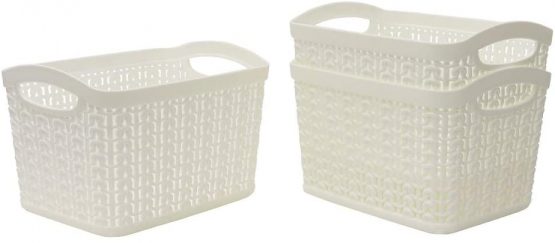 JVL Knit Design Loop Plastic Set of 3 Storage Box 1.5L, Ivory 11 x 17 x 13, One Size