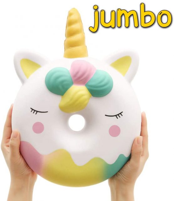 Anboor 13 Inches Squishies Jumbo Unicorn Donut Kawaii Soft Slow Rising Scented Giant Doughnut Squeeze Toys for Kids Adults (Colorful)