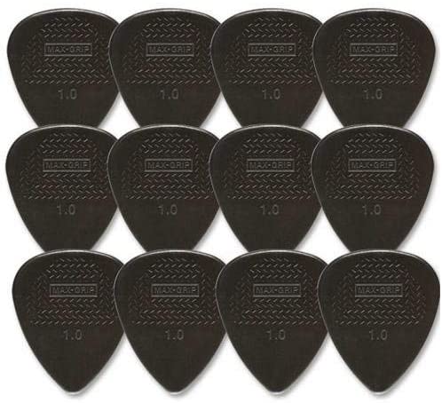 Jim Dunlop 449P1.0 Nylon Max Grip Guitar Pick Player Pack (Pack of 12), White Black Red Blue, 1.00mm