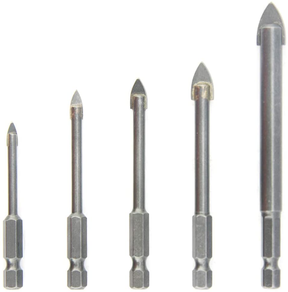 NORTOOLS Tile Drill Bits Set, 5 PCS Glass and Ceramic with Carbide Tip & 1/4 inch Quick Change Hex Shank for Tile,Glass