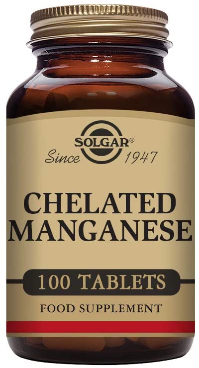 Solgar Chelated Manganese Tablets, Pack of 100, for Strong Bones and Healthy Metabolism, Easy to Absorb, Vegan